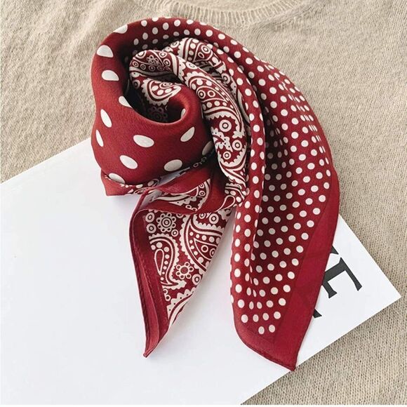Red Dot and Paisley Mulberry Silk Neck Scarf - Picture 1 of 5